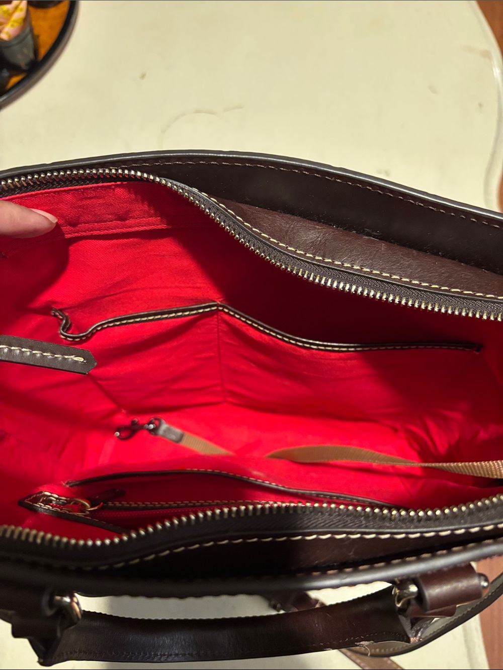 Dooney & Bourke Burgundy Croc-Embossed Leather Messenger with Brown Trim - Picture 3 of 5